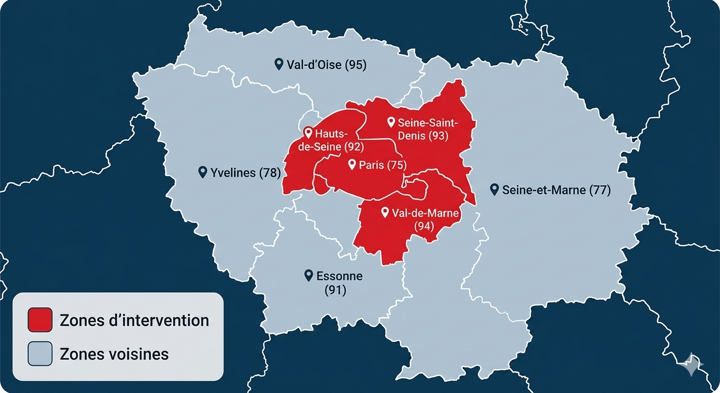 carte de ile de france- zones d'interventions - Ben store