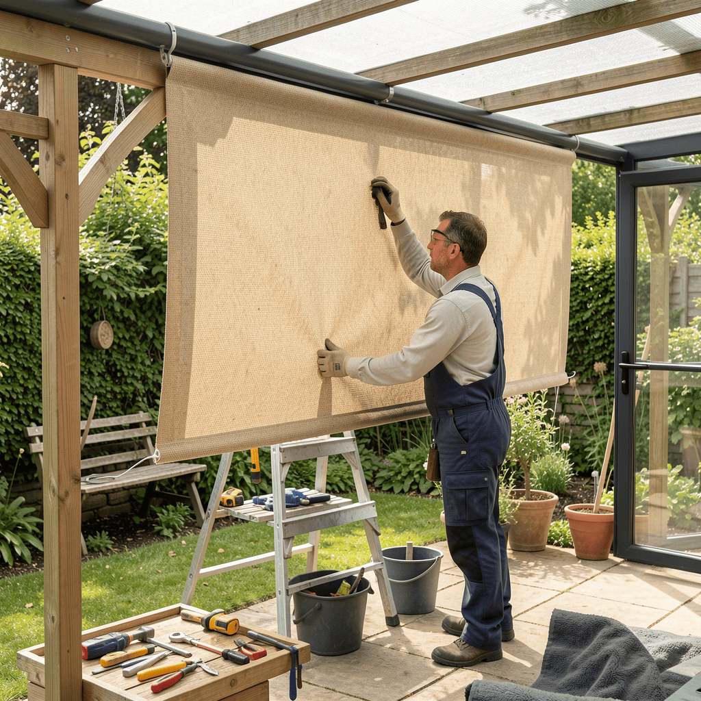 un technicien qui change un store banne - Ben Store